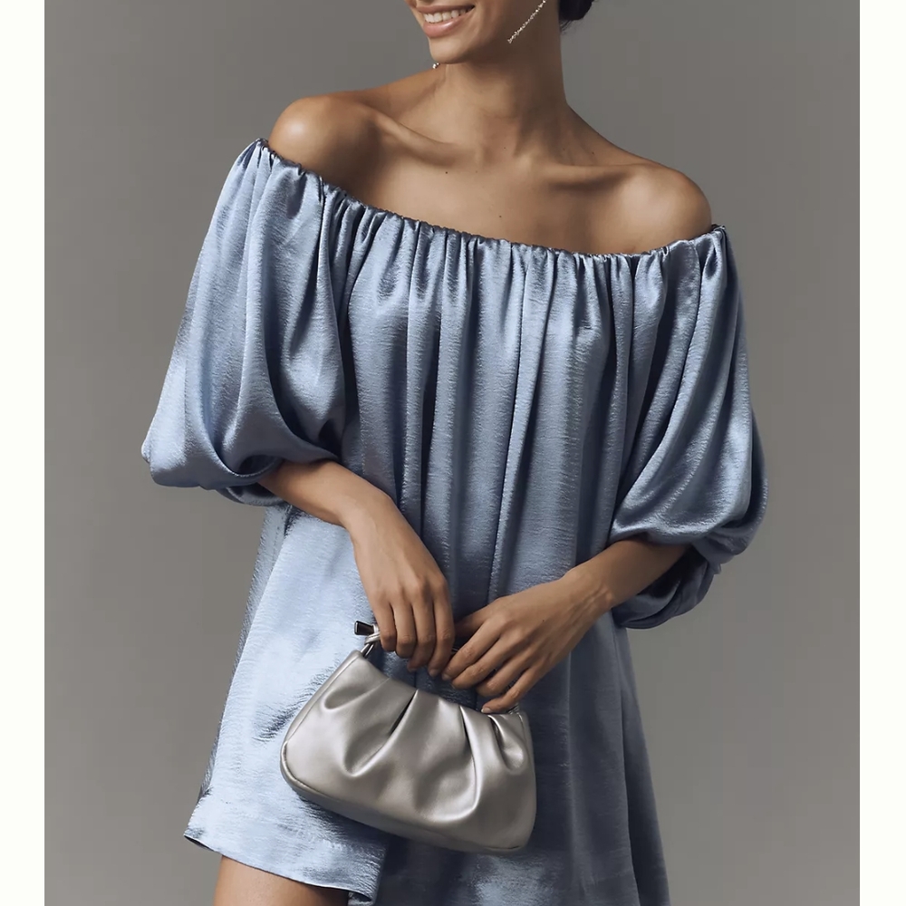 Mare Mare Off The Shoulder Puff Sleeved Shine Mini Dress